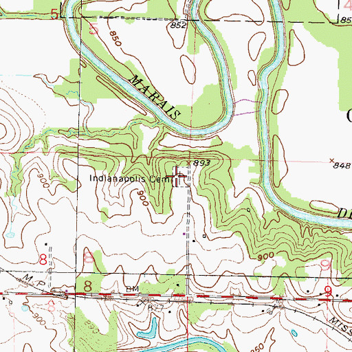 Topographic Map of Indianapolis Cemetery, KS