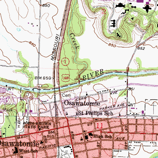Topographic Map of Plum Creek, KS