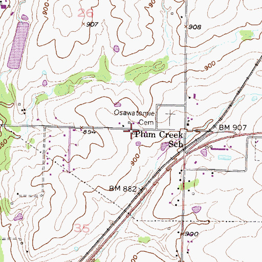 Topographic Map of Plum Creek School (historical), KS