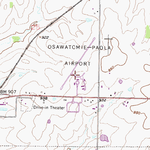 Topographic Map of Miami County Airport, KS