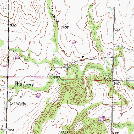 Topographic Map of Bell Branch, KS