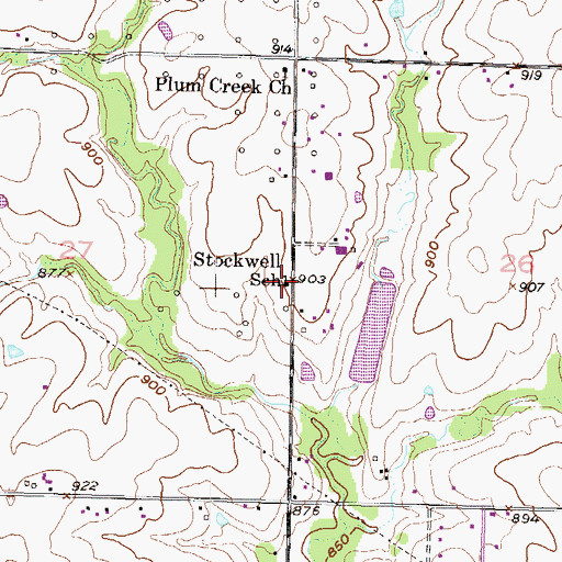 Topographic Map of Stockwell School (historical), KS