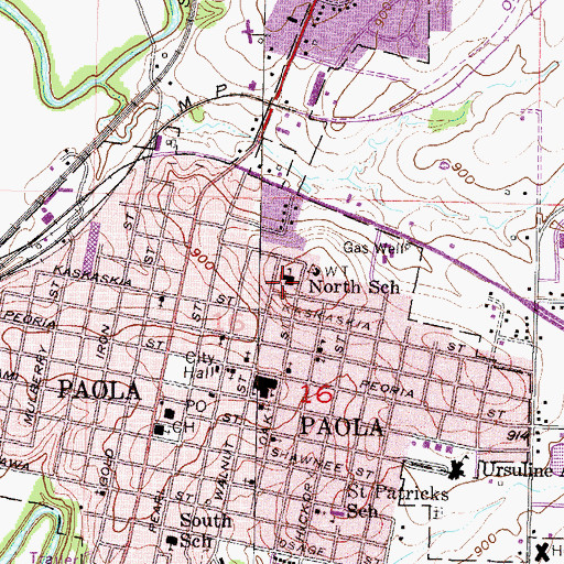 Topographic Map of Paola North Elementary School (historical), KS