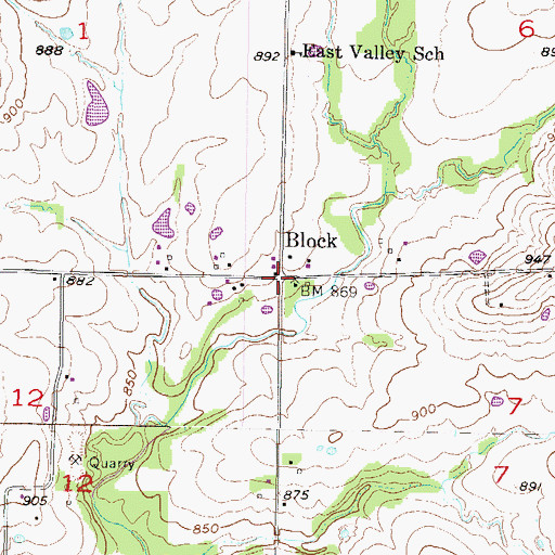 Topographic Map of Block, KS