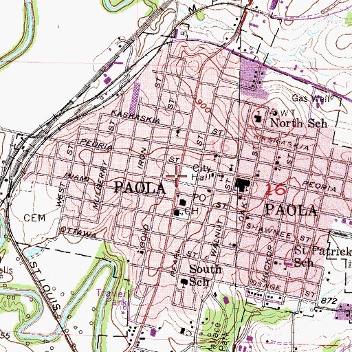 Topographic Map of Paola, KS