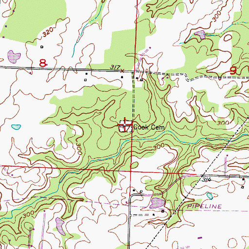 Topographic Map of Cook Cemetery, AR
