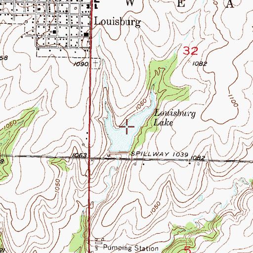 Topographic Map of Louisburg Lake, KS