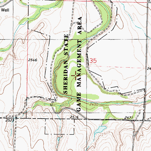Topographic Map of Sheridan Wildlife Area, KS