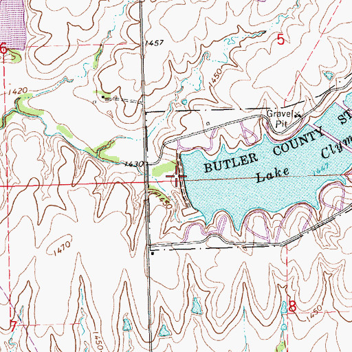 Topographic Map of Butler State Fishing Lake and Wildlife Area, KS