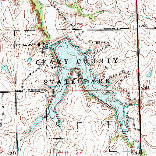 Topographic Map of Geary State Fishing Lake and Wildlife Area, KS