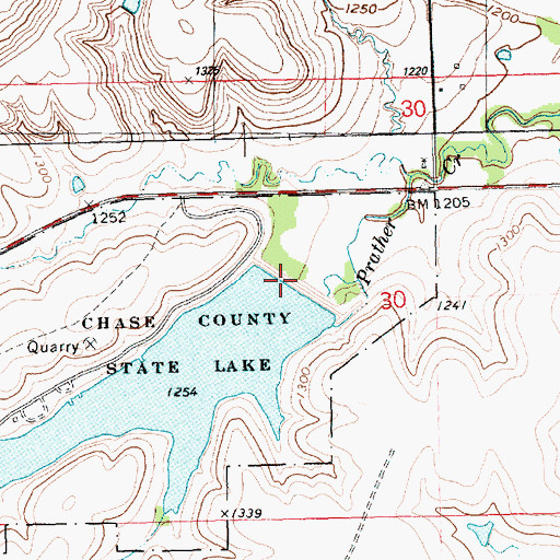 Topographic Map of Chase State Fishing Lake and Wildlife Area, KS