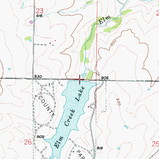Topographic Map of Elm Creek Lake County Park, KS