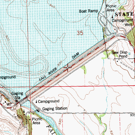 Topographic Map of Fall River Dam, KS