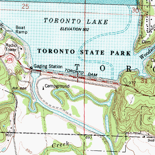Topographic Map of Toronto Dam, KS