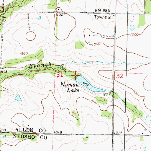 Topographic Map of Nyman Lake Dam, KS