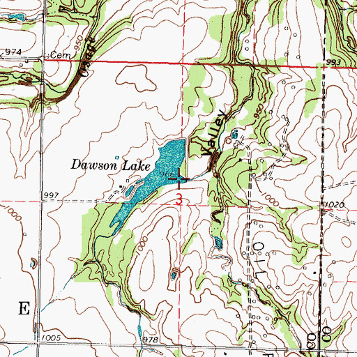Topographic Map of Dawson Lake Dam, KS