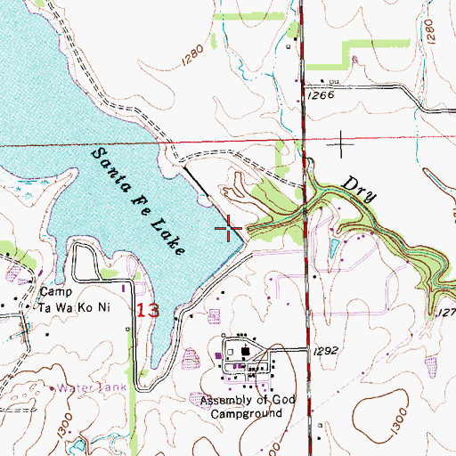 Topographic Map of Santa Fe Lake Dam, KS