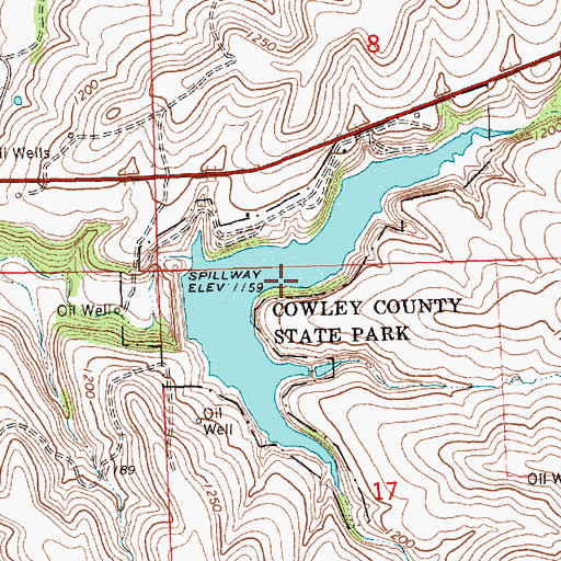 Topographic Map of Cowley County State Lake, KS
