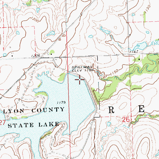 Topographic Map of Lyon County State Lake Dam, KS