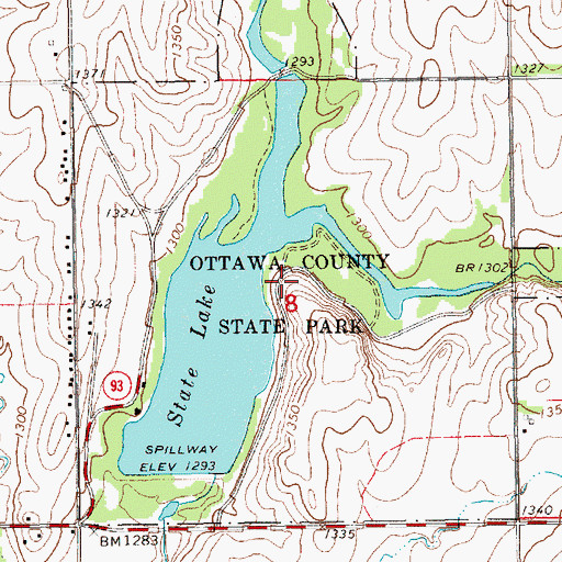 Topographic Map of Ottawa County State Lake Dam, KS