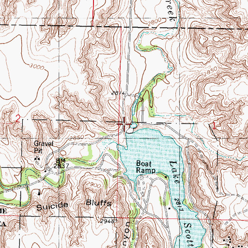 Topographic Map of Scott County State Park Dam, KS
