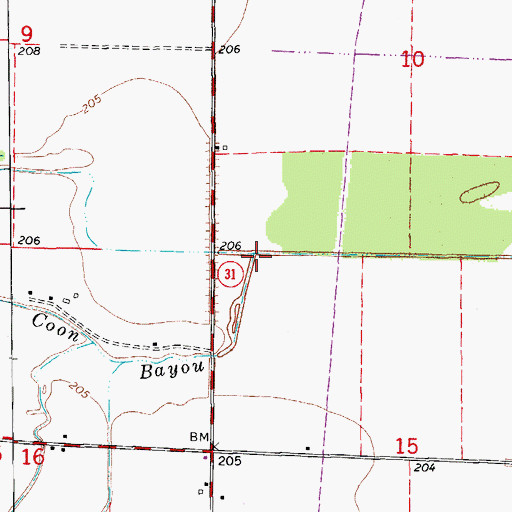 Topographic Map of Coon Bayou, AR