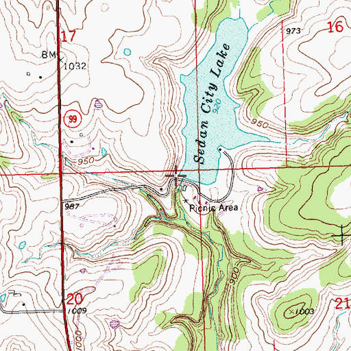 Topographic Map of Sedan City Dam, KS