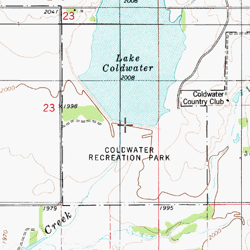 Topographic Map of Lake Coldwater Dam, KS