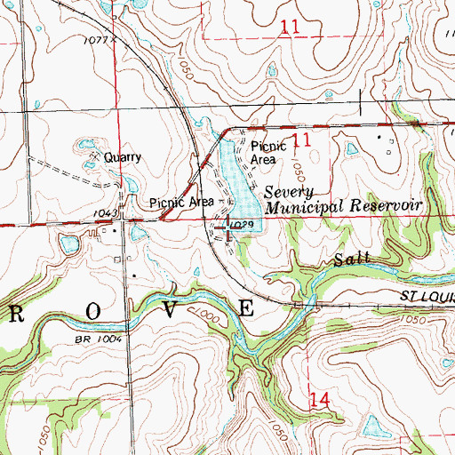 Topographic Map of Severy City Dam, KS