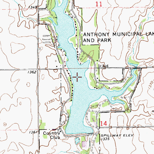 Topographic Map of Anthony Municipal Lake, KS