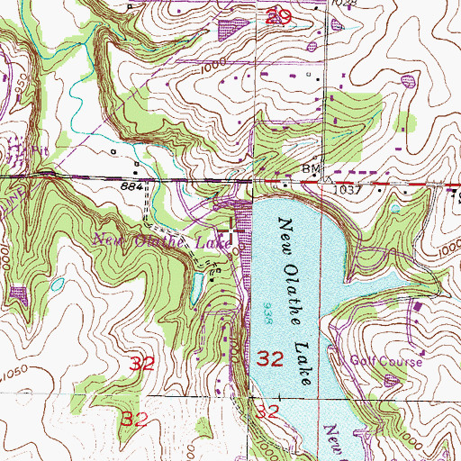 Topographic Map of New Olathe Lake Dam, KS