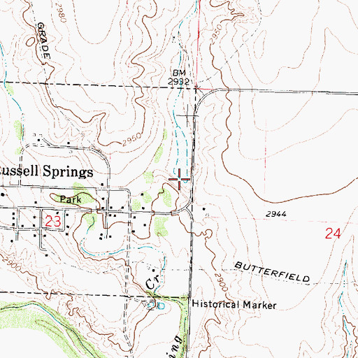 Topographic Map of Russell Springs Dam, KS