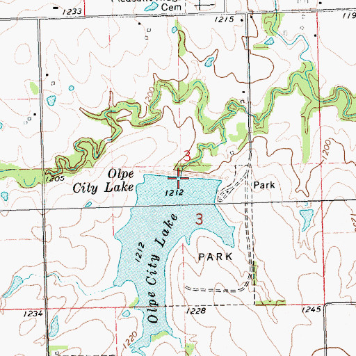 Topographic Map of Olpe City Dam, KS