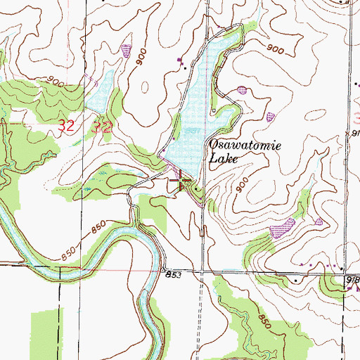 Topographic Map of Osawatomie City Dam, KS