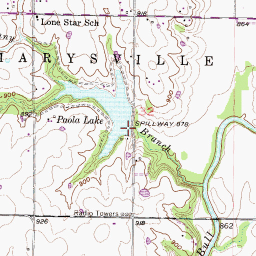 Topographic Map of Paola City Dam, KS
