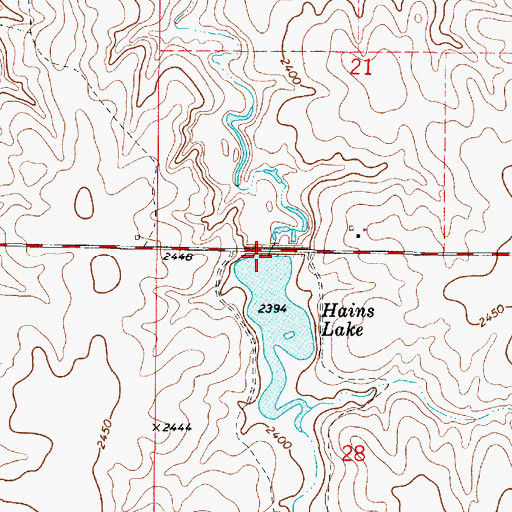 Topographic Map of Hains Lake Dam, KS