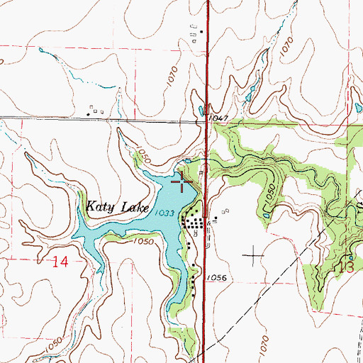 Topographic Map of Katy Lake Dam, KS