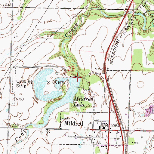 Topographic Map of Mildred Lake Dam, KS