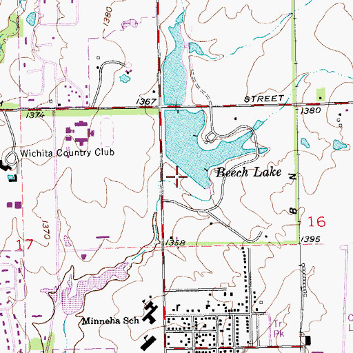 Topographic Map of Beech Lake and Park Dam, KS
