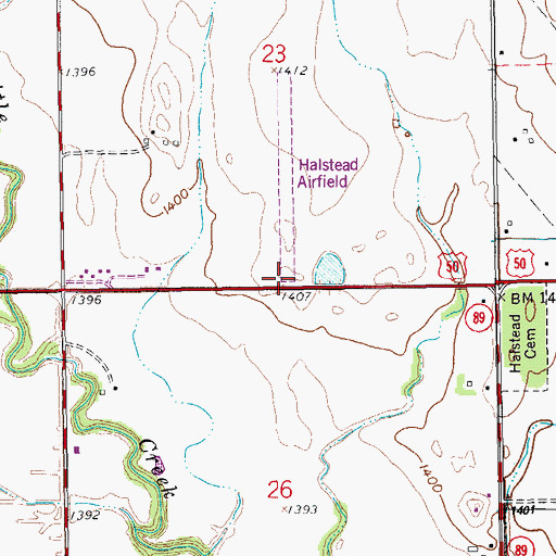 Topographic Map of Halstead Airport, KS