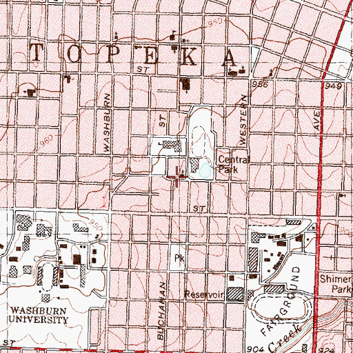 Topographic Map of Central Park Christian Church, KS