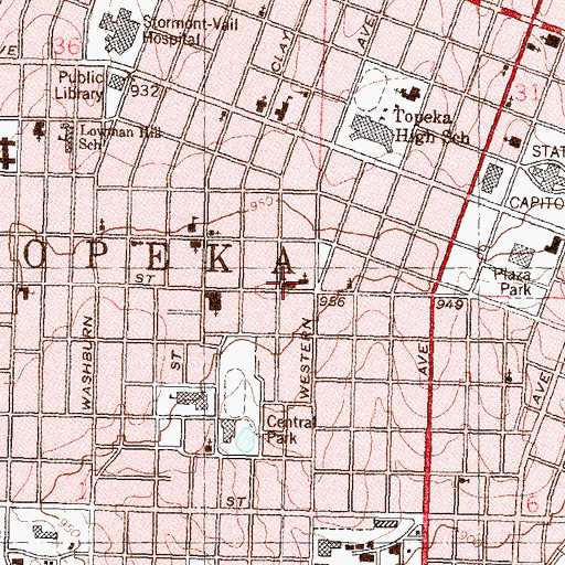 Topographic Map of Central United Presbyterian Church, KS