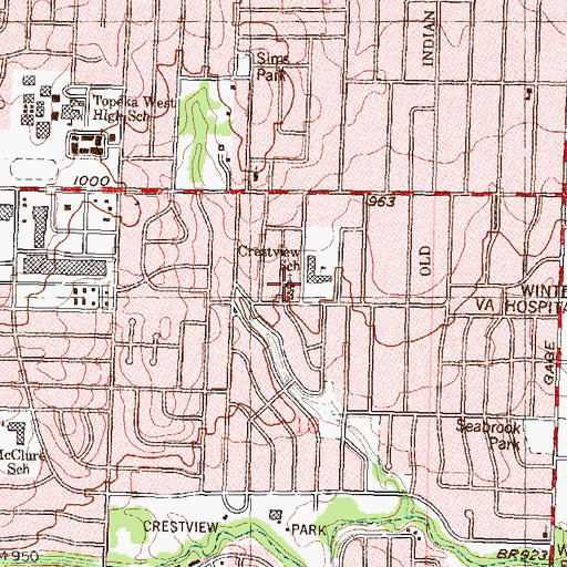 Topographic Map of Crestview United Methodist Church, KS