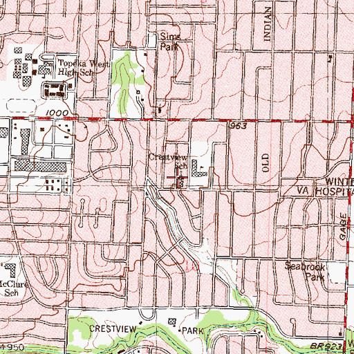 Topographic Map of Crestview United Methodist Church, KS