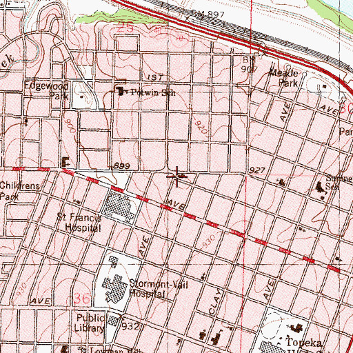 Topographic Map of Potwin Presbyterian Church, KS