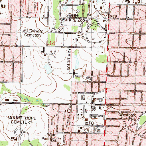 Topographic Map of Temple Beth Sholom, KS