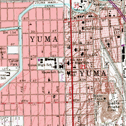 Topographic Map of Fourth Avenue Junior High School, AZ