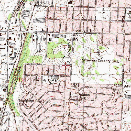 Topographic Map of Highland Crest Church of God, KS