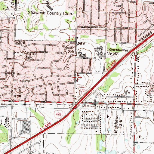 Topographic Map of Highland Park Church of Christ, KS