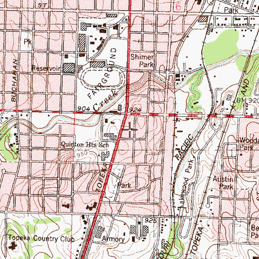 Topographic Map of Heritage Park Wesleyan Church, KS